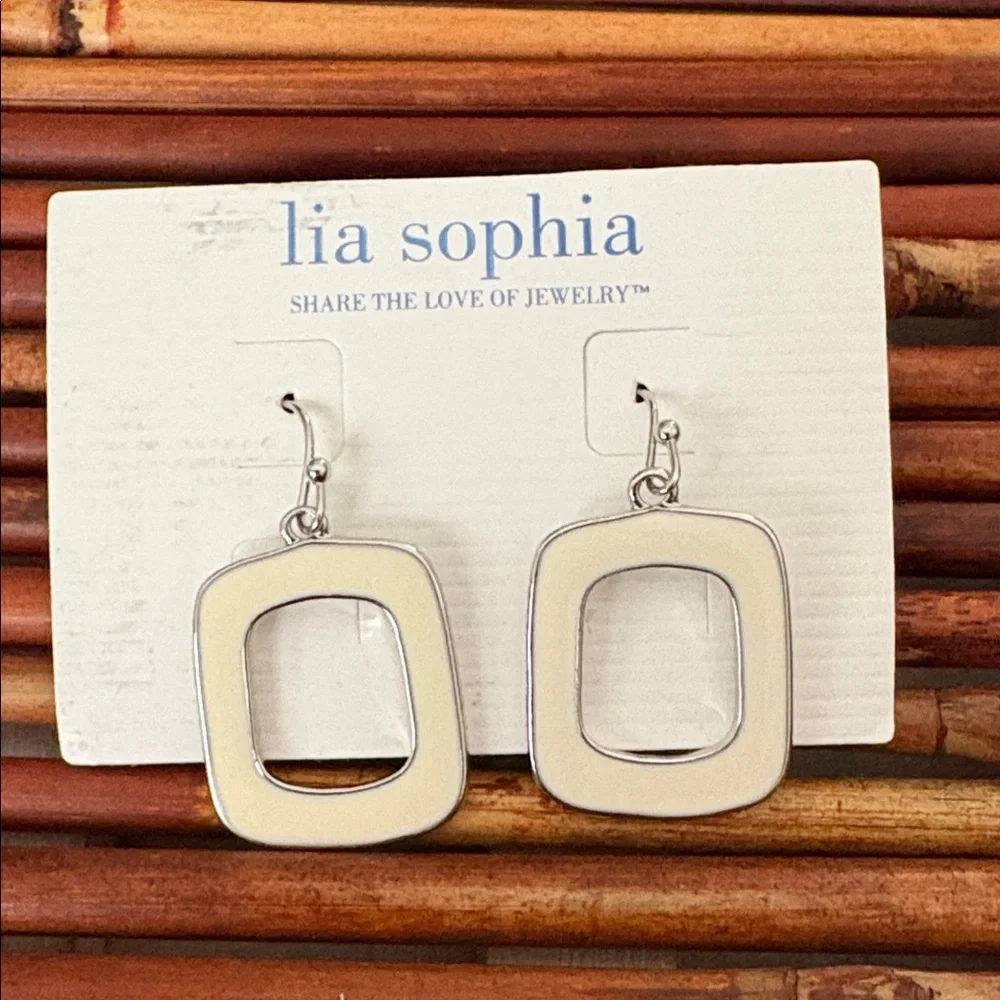 Lia Sophia Silver and Cream Geometric Earrings NWT